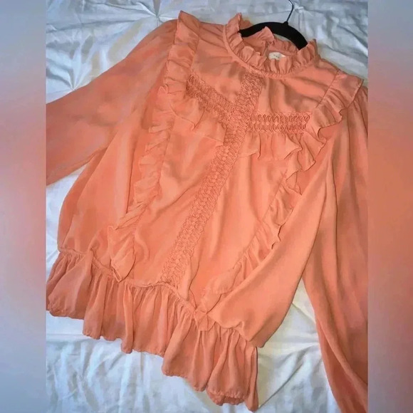 NWOT Happy X Nature Kate Hudson Lark Peachy Pink Long Sleeve Flowy Blouse SIZE M - Picture 7 of 11